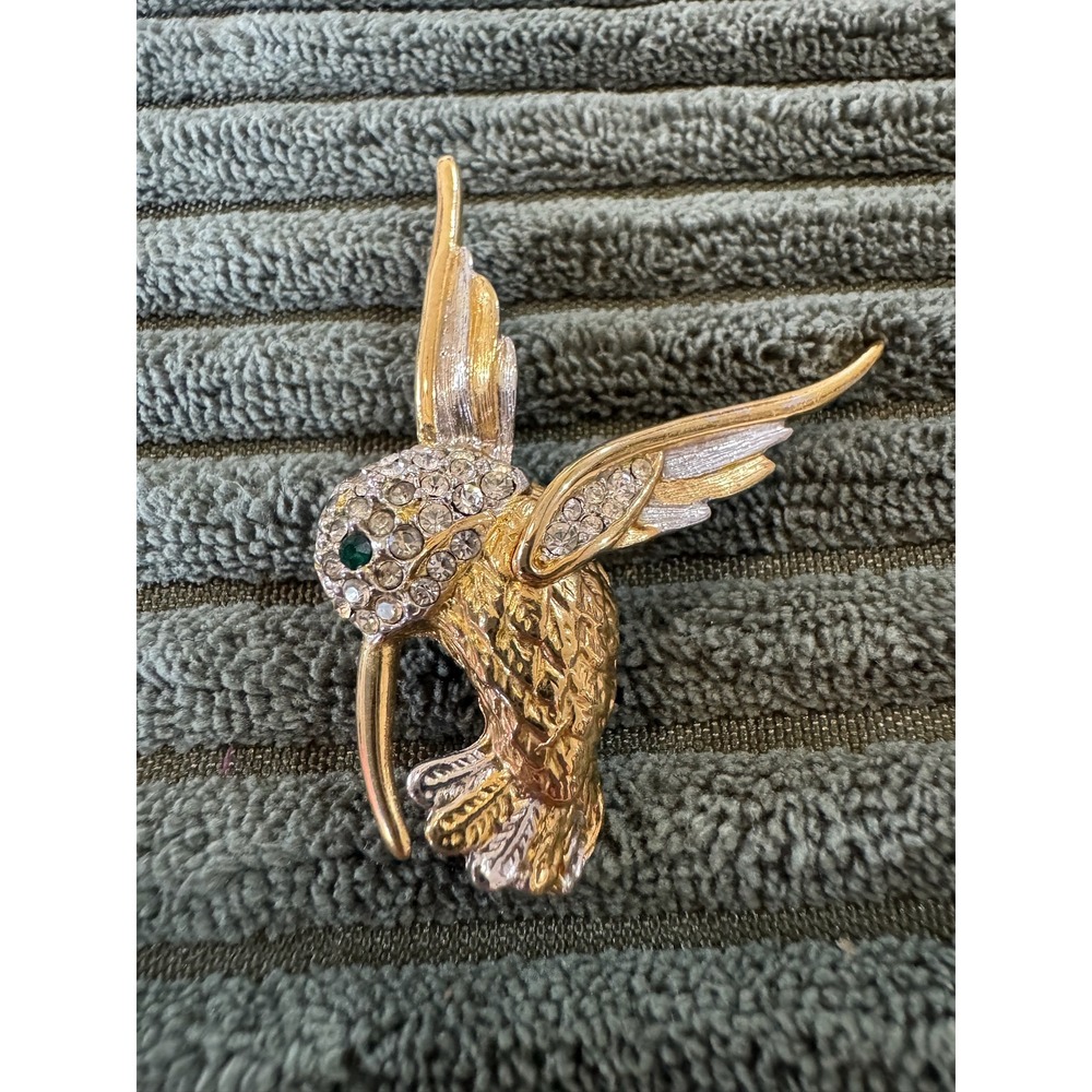 Hummingbird Brooch Rhinestone Pave Gold‎ Silver Tone Bird Pin Jewelry
